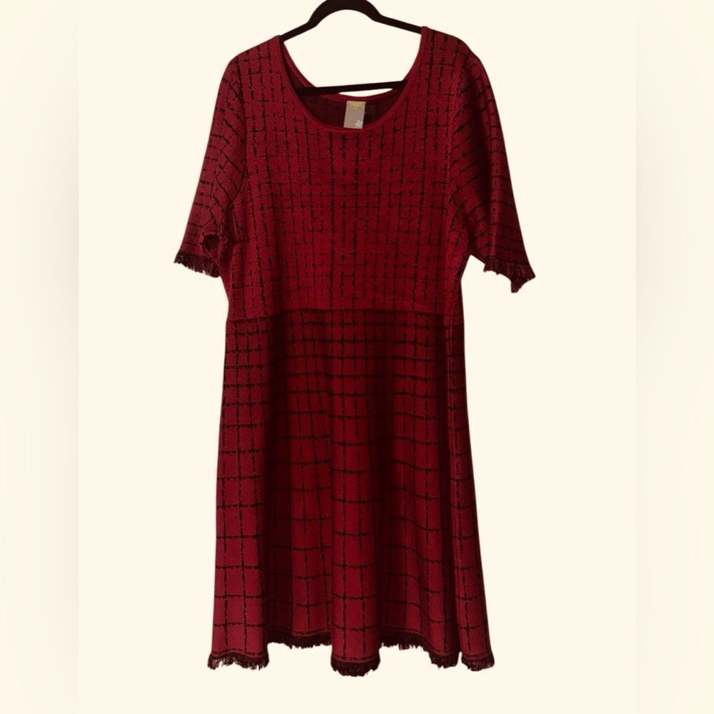 Taylor Red and Black Checkered Midi Dress Woman’s Size 3X